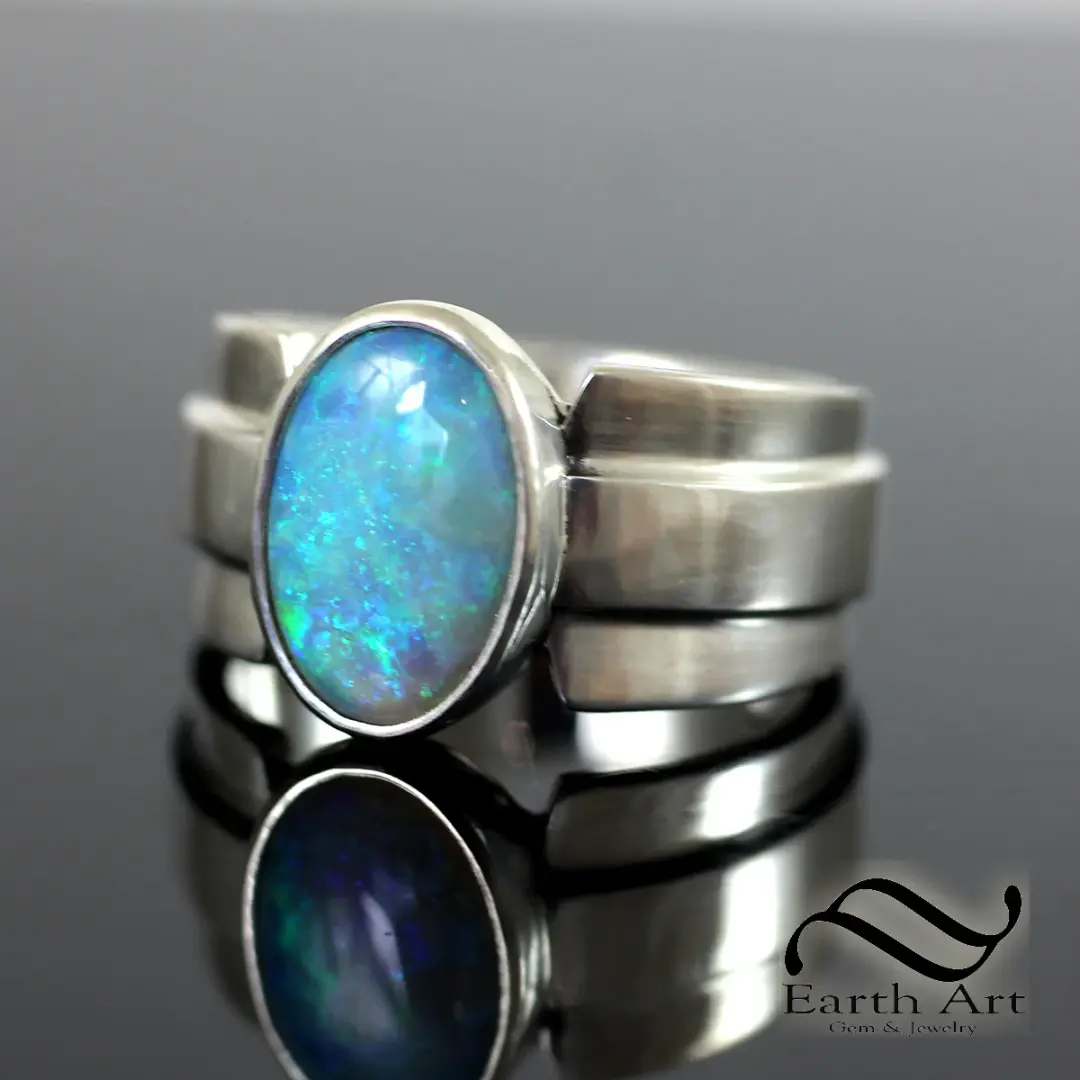 Stepped Shank Opal ring - Sterling Silver