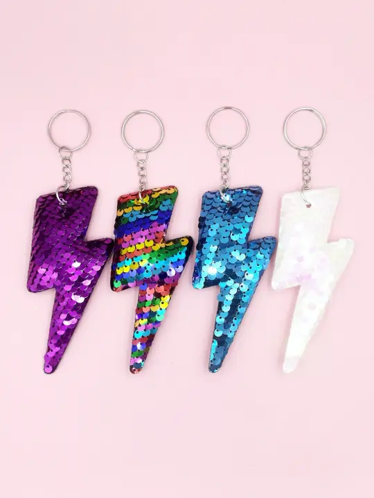Set of 4 Sequin Lightning Bolt Keyrings