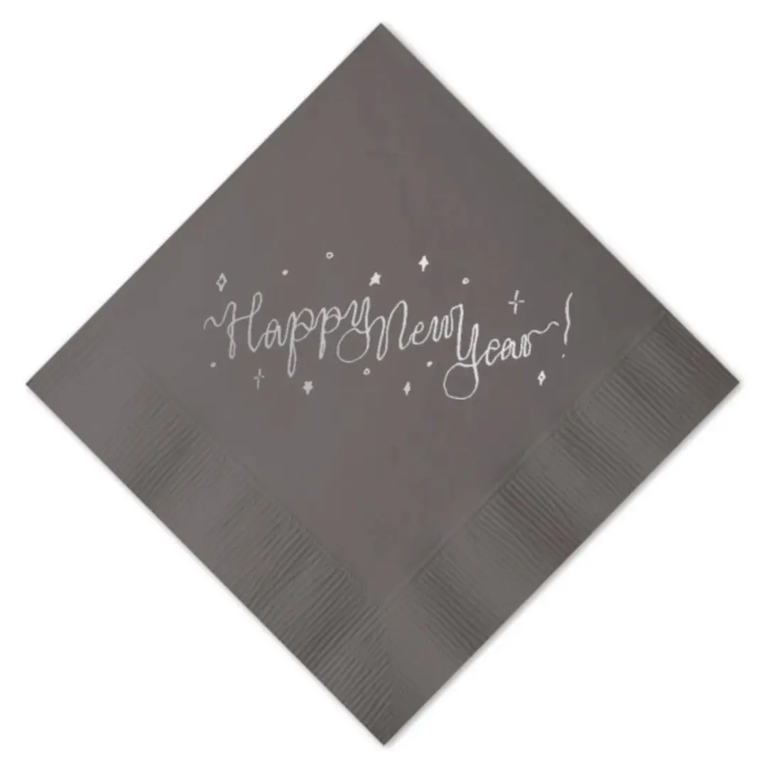 Silver on Slate New Year Foil Printed Cocktail Napkins, set of 20