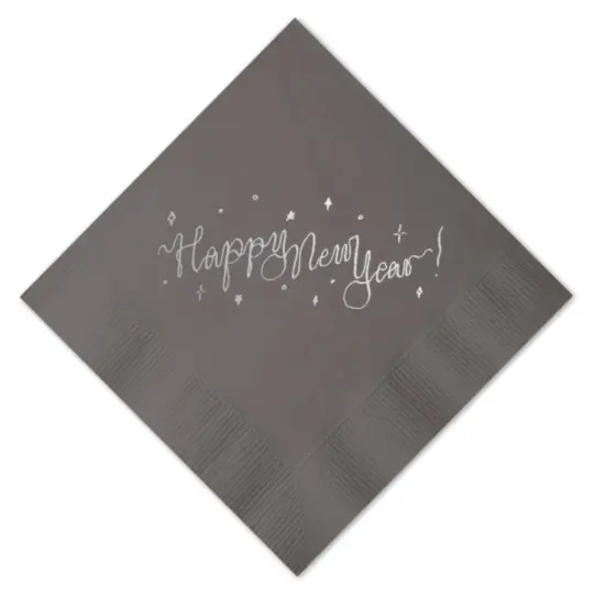 Silver on Slate New Year Foil Printed Cocktail Napkins, set of 20