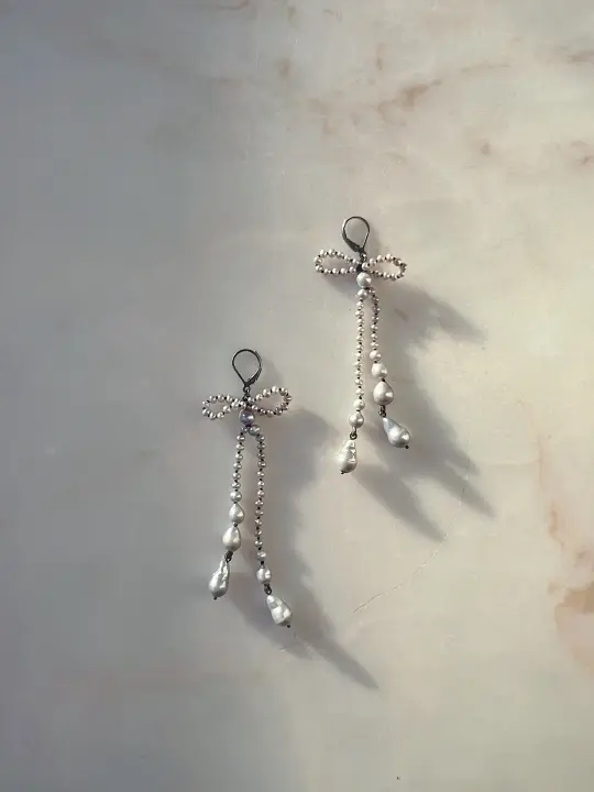 Ribbon Bows II // Freshwater And Baroque Pearl Earrings