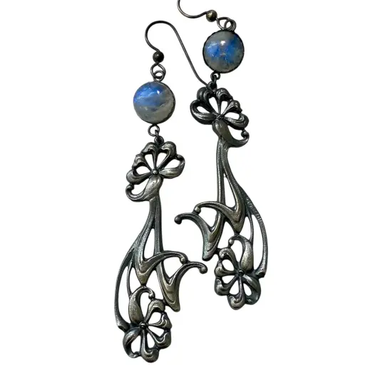 Art Nouveau Poppy Moonstone Earrings