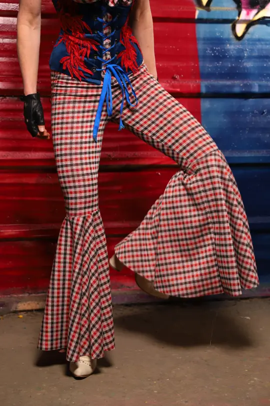 Bell Bottoms in Hollerin' Plaid Spandex - The Ameri-can-can Collection