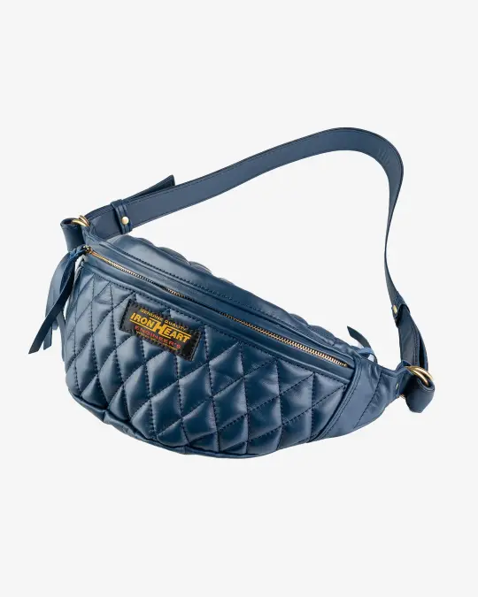 Diamond Stitched Leather Waist Bag - Navy