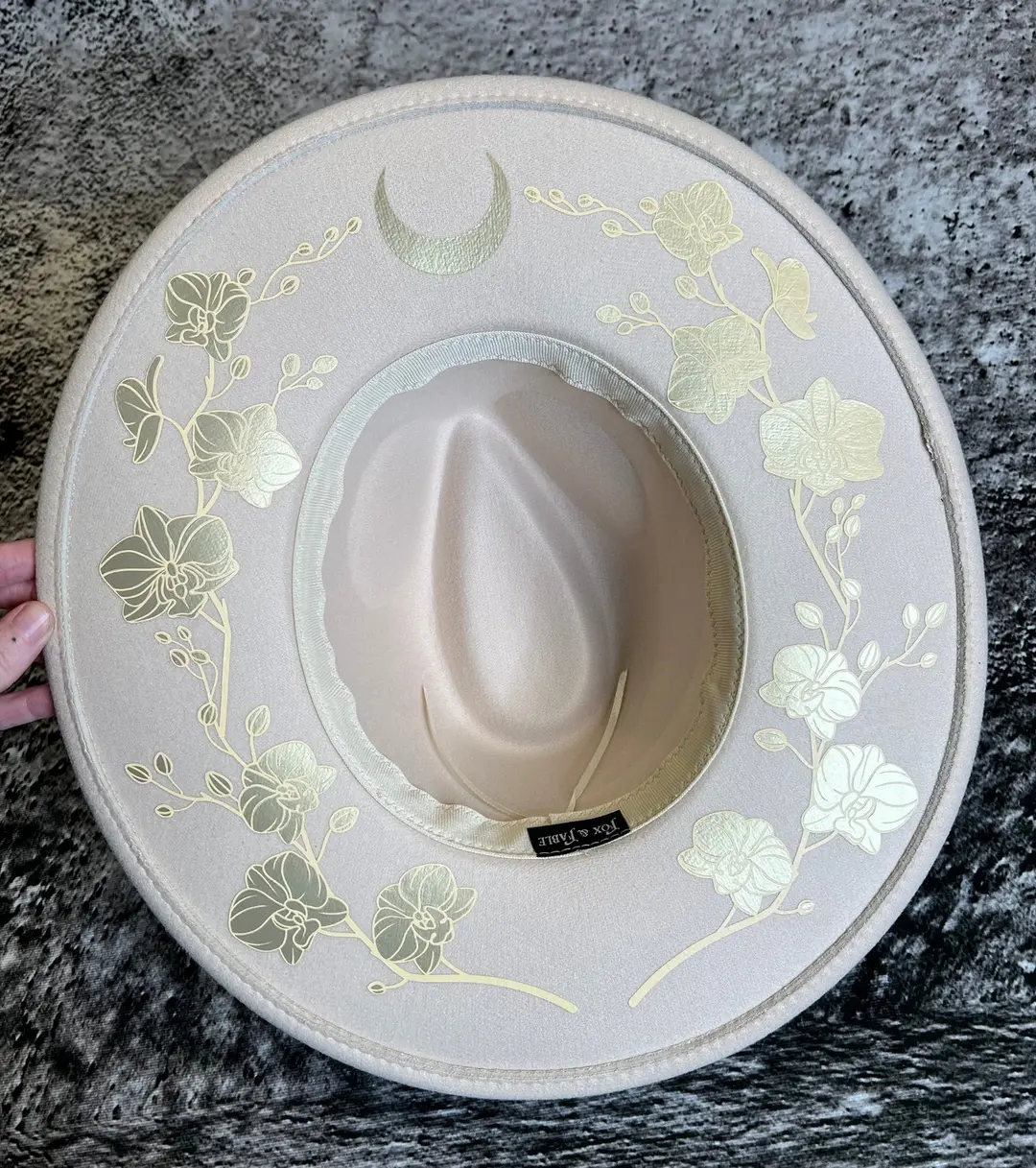 Fox & Fable Cream Golden Orchids Vegan Felt Wide Brim Hat