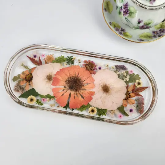 Real Flower Resin Trinket Tray | Handmade Pink Jewelry Dish | floral ring holder