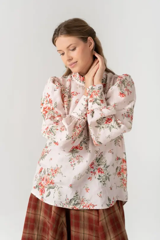 Pember – Mandarin Collar Linen Blouse