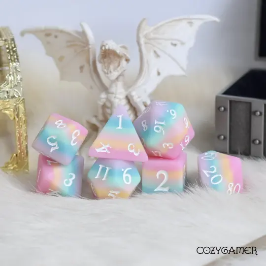 Dazed and Dreamy DnD Dice Sets - 7 Piece Rainbow Pastel Matte Dice