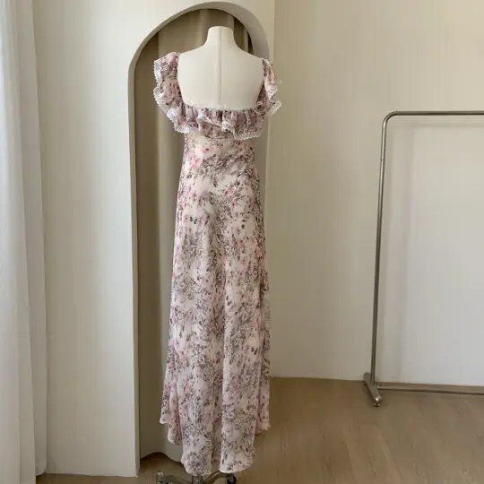 Tea dress ruffled open back waist floral dress for women new style R2187