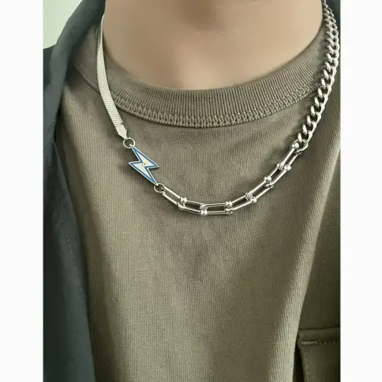 Unique Lightning Bolt Adjustable Necklace in Stainless Steel