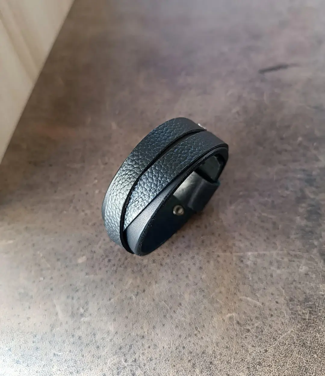 Wide Black Leather Bracelet | Chunky Unisex Watchband Style Cuff