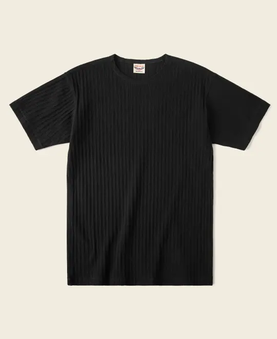 1950s Ribbed Cotton-Spandex Blend T-Shirt - Black
