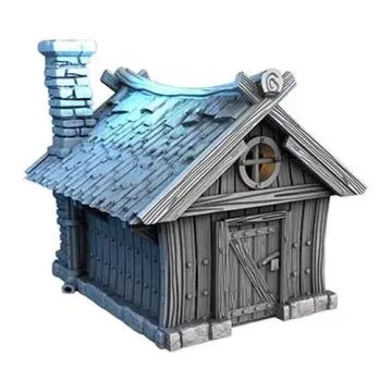 Unpainted 28mm 3D-printed wooden hunter lodge — tabletop RPG terrain for D&D, Pathfinder & wargaming