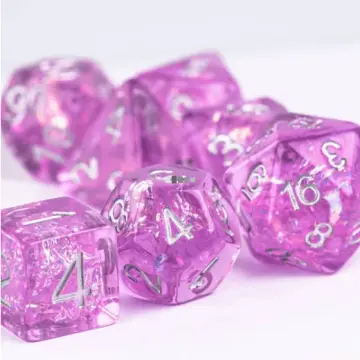 Grape Candy Crackle Dice Set – 7-Piece Purple Glitter Crackle DnD Dice