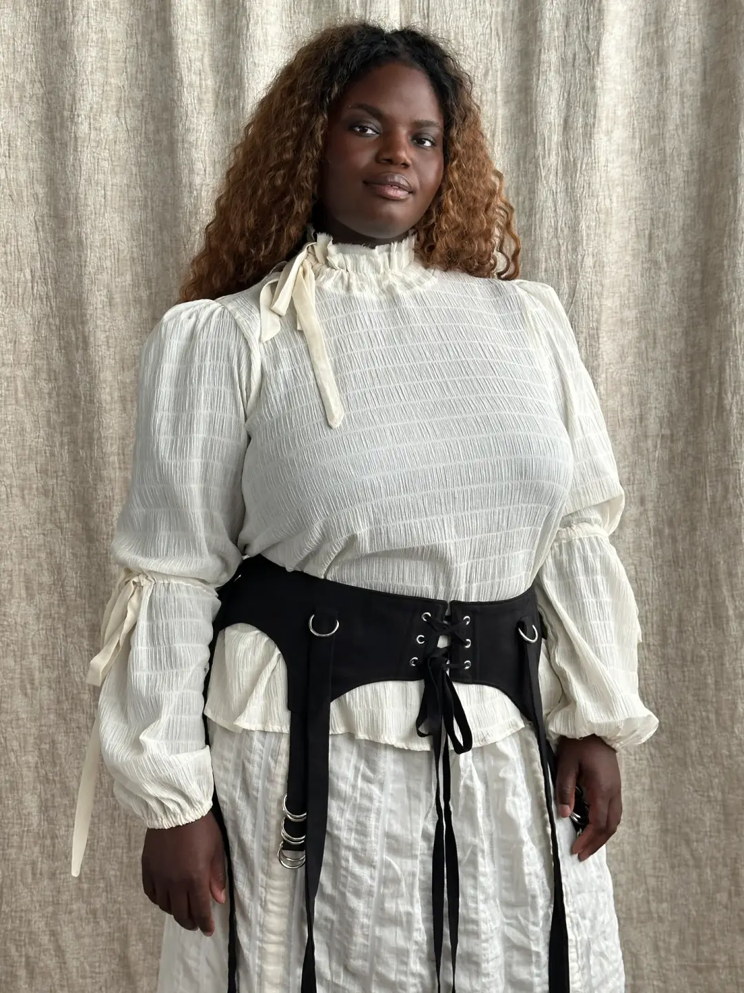 FW '26: Four-Way Skirt Garter in Black Linen (Pre-Order)