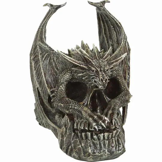 Draco Dragon Skull Desktop Sculpture - Gothic Home Decor - Fantasy Dragon Collectible