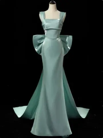 Elegant Mint Green Mermaid Square Bodycon Maxi Women Dress with Trail Evening Dress Celebrity Dress RS297