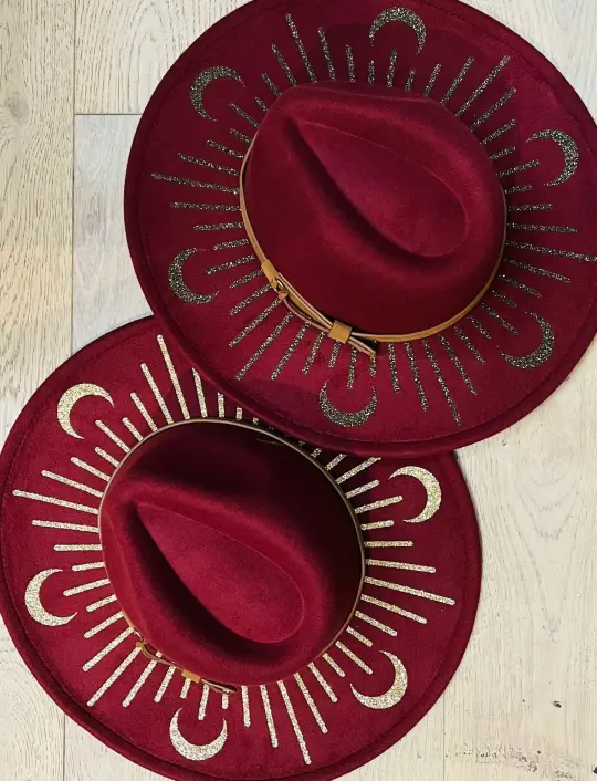 Wine Red Moonburst Vegan Felt XL Wide Brim Hat