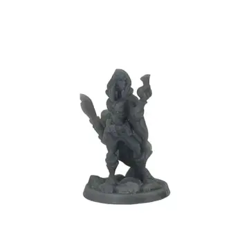 Unpainted 32mm 3D-printed female rogue standing with a curved dagger turned up and her cowl pushed back — tabletop RPG miniature for D&D, Pathfinder & wargaming