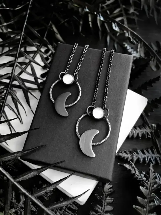Dainty Moonstone and Silver Crescent Moon Necklace