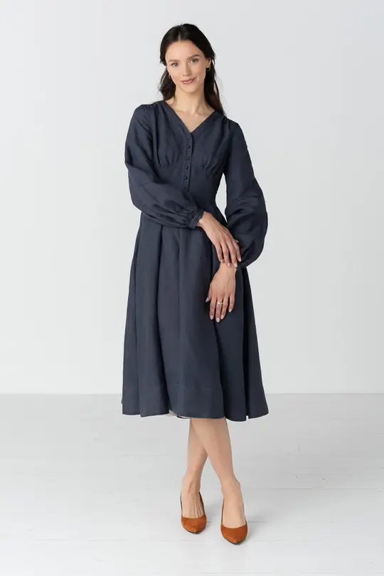 Diane – V-Neck Linen Midi Dress
