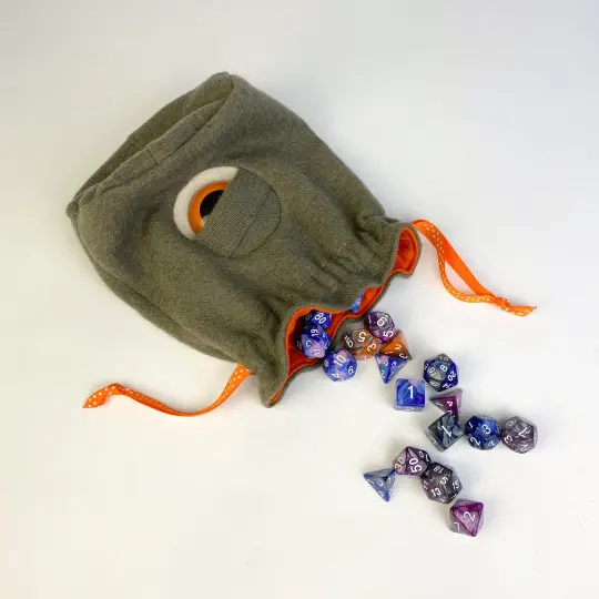 khaki grey monster cyclops drawstring dice bag