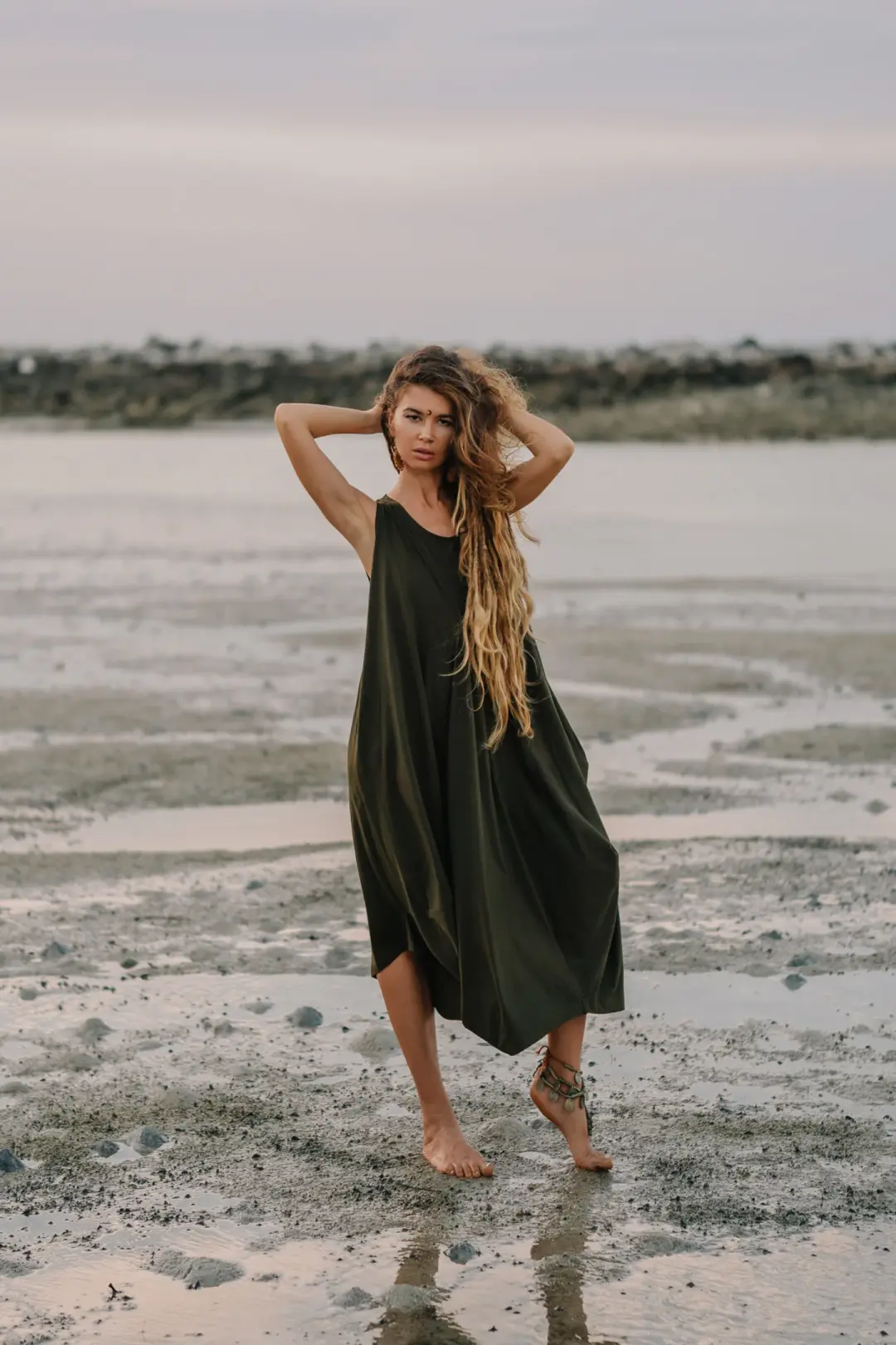 Sleeveless Pocket Dress Shaia Olive