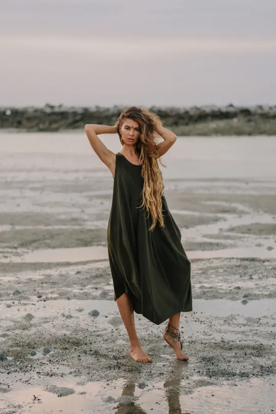 Sleeveless Pocket Dress Shaia Olive