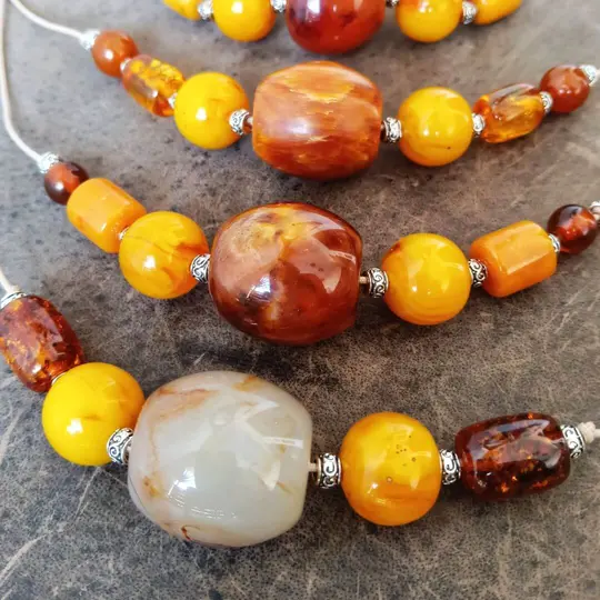 Natural Amber Bib Necklace | OOAK Adjustable Beaded Collar