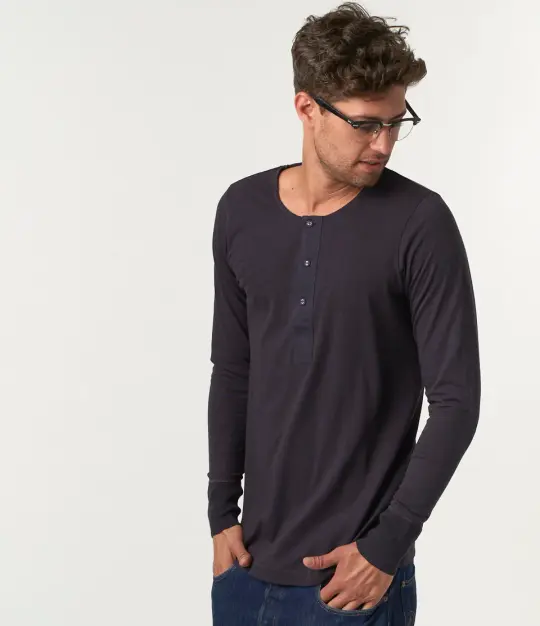 102 Loopwheeled Maco-Imit Long Sleeve Henley