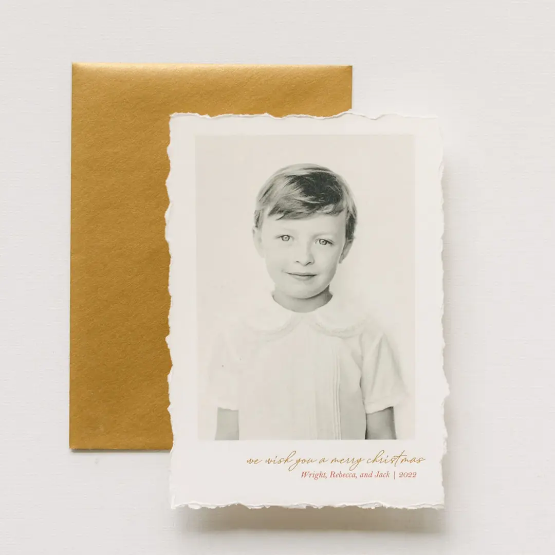 Deckled Edge Cotton Foil Printed Holiday Christmas Card II