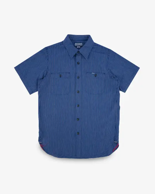 5oz Selvedge Ox Cloth Short Sleeved Work Shirt - Pinstripe