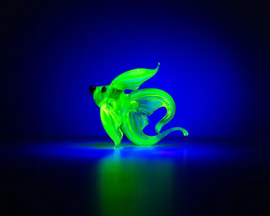 Uranium Glass Fish Figurine UV Reactive Glowing Art Collectible Handmade Glass Sculpture Decor Gift