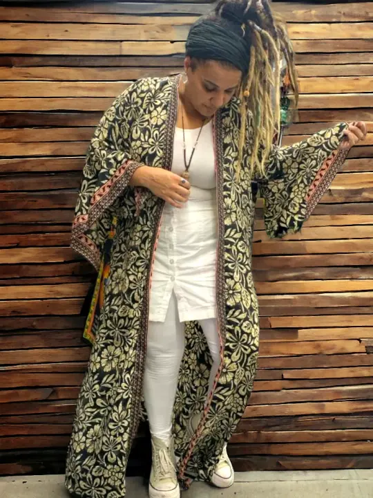 Black and white floral Kimono Recycled/cruelty-free material