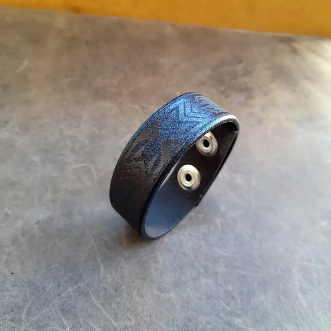 Polynesian Tribal Bracelet | Personalized Dark Leather Wristband