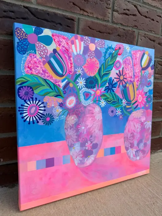 🌸Original Artwork Wildflowers Vases - 46 x 46cms  copy