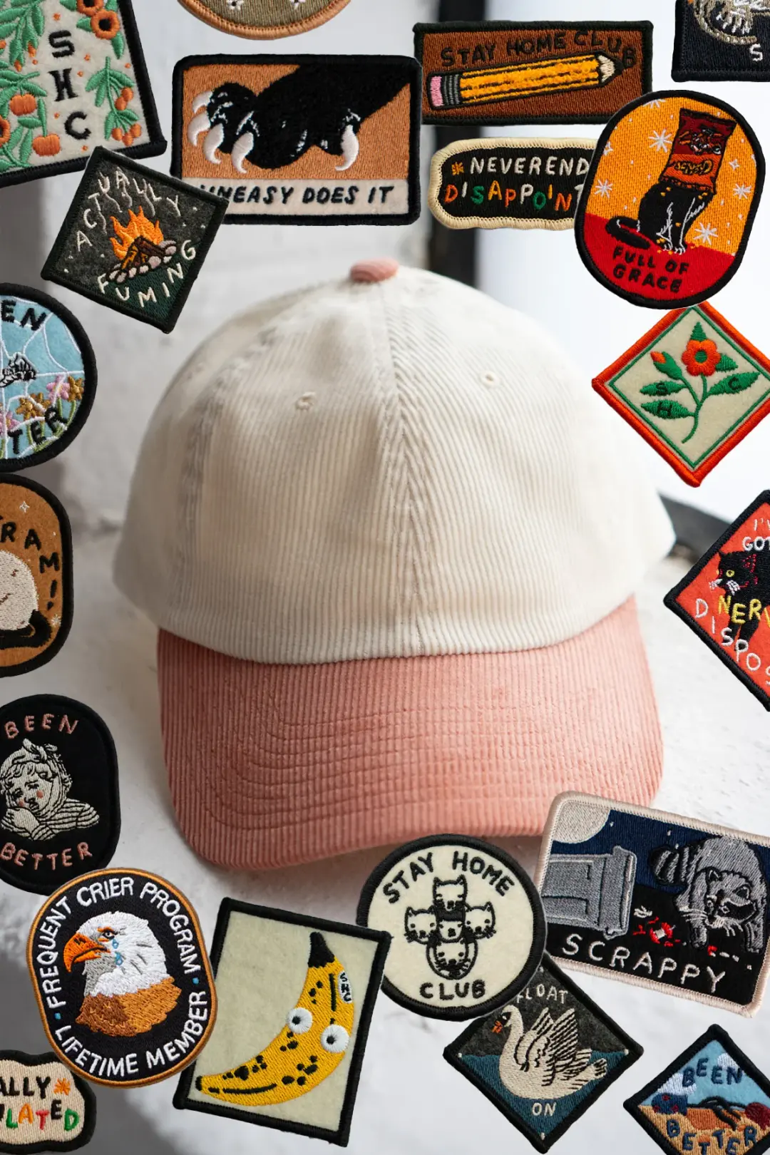Patched Corduroy Hat - Pick Your Patch - Vanilla / Strawberry