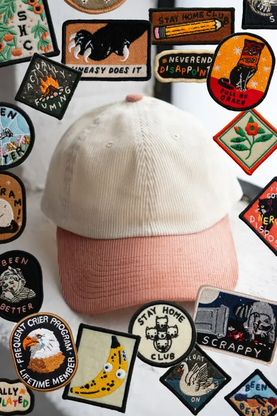 Patched Corduroy Hat - Pick Your Patch - Vanilla / Strawberry