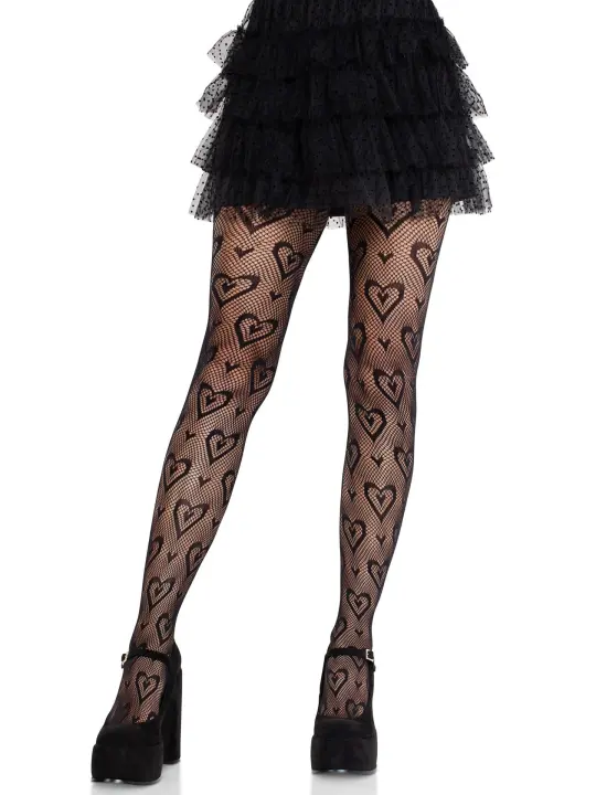 Cherie Heart Net Tights - Coquette Fishnet Tights - Cute Heart Hosiery