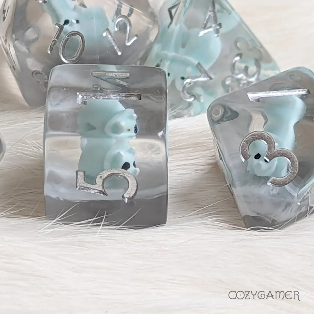 Triceratops Dinosaur Dice Set – 7-Piece Clear Tiny Dino Animal DnD Dice