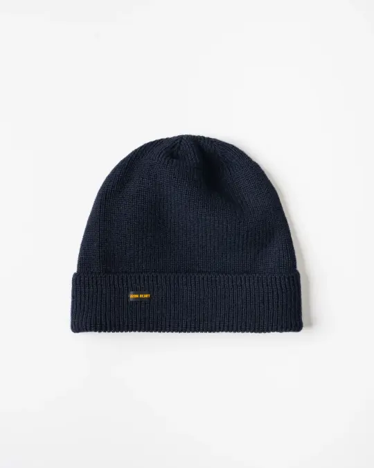 100% Wool Ribbed Beanie - Navy