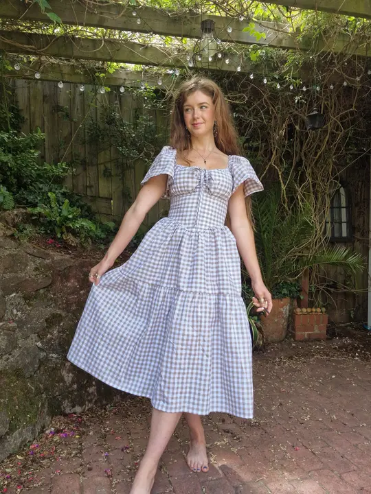Milkmaid Dress (butterfly sleeves, ruching bust bow, 2 teired skirt, pointed waistband)