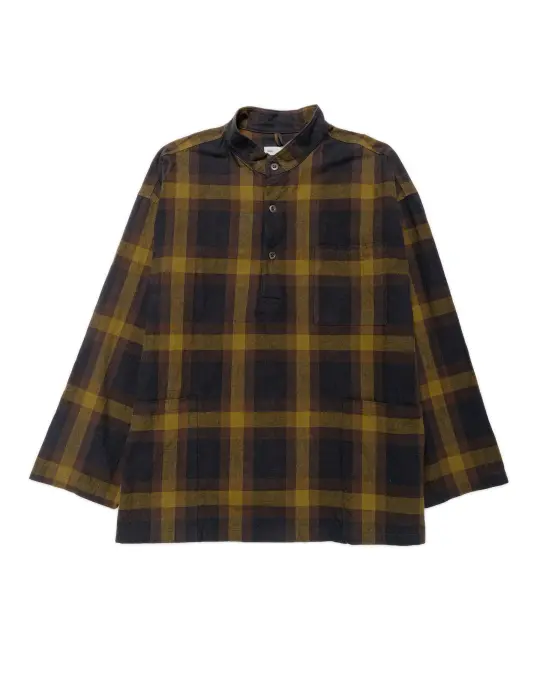 ts(s) Pullover Work Shirt Jacket Dark Tone Plaid Slub Cotton Cloth Olive