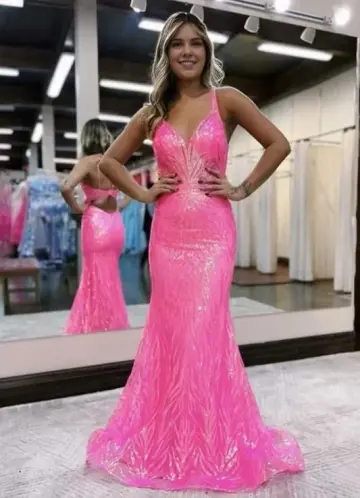 Rose red suspender waist slim fishtail long dress, prom dress R5427