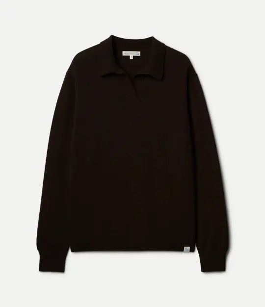 Merino Wool-Cashmere-Silk Long Sleeve Polo Shirt