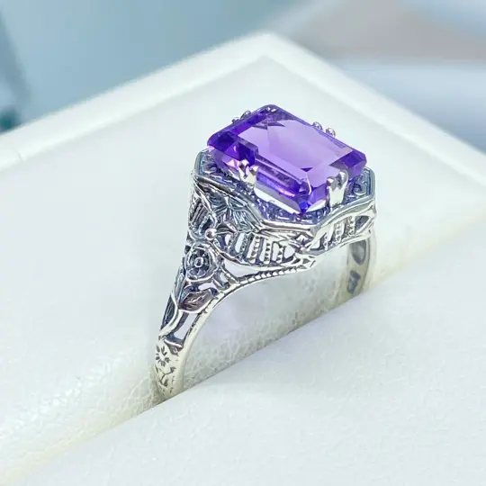 Natural Amethyst Ring - Size 5.5, Lovely Rectangle Edwardian Jewelry #D148 - Ready to Ship