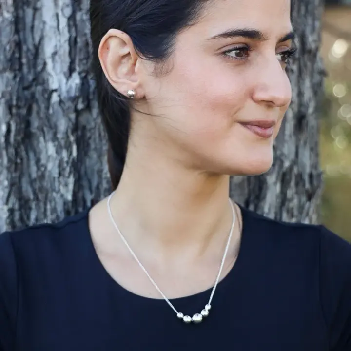Sterling Silver Sphere Necklace and Earrings Set