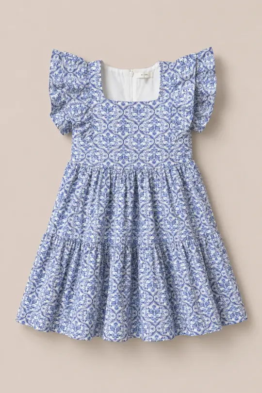 Mini Trixie Dress in Blue Moroccan Tile