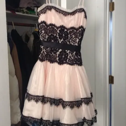 Lovely Pink and Black Homecoming Dress ,A-Line Spaghetti Straps Lace Short Prom Dress RS827