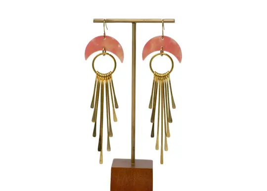 Transparent Red Moon Fringe Earrings